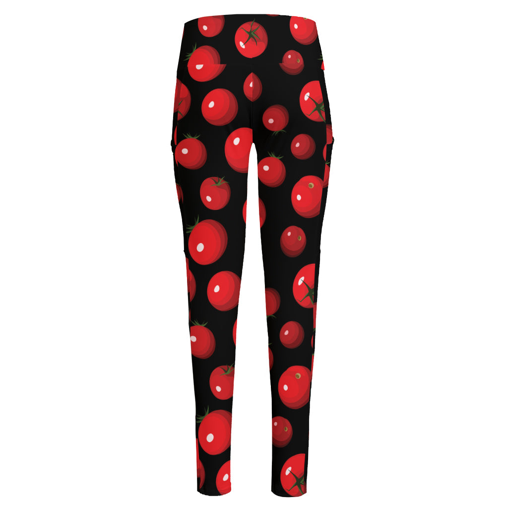 Red Tomato Pattern Print High-Waisted Pocket Leggings
