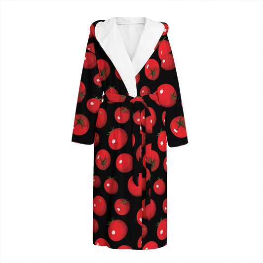 Red Tomato Pattern Print Hooded Bathrobe