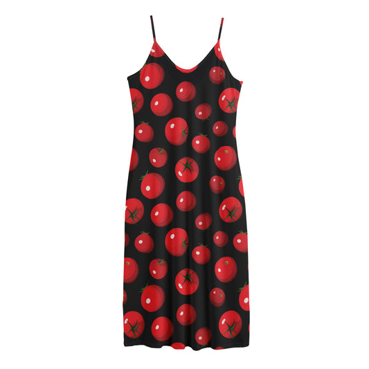 Red Tomato Pattern Print Jersey Midi Cami Dress