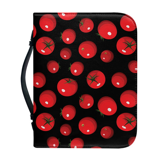 Red Tomato Pattern Print Leather Bible Cover
