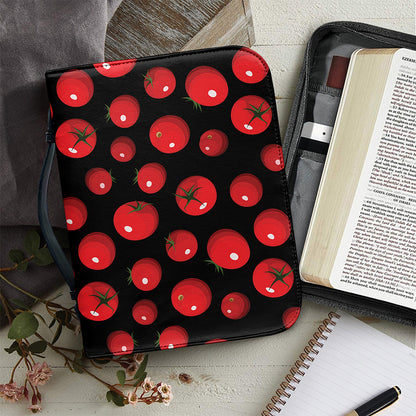 Red Tomato Pattern Print Leather Bible Cover