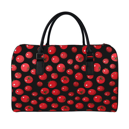 Red Tomato Pattern Print Leather Duffle Bag