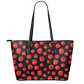 Red Tomato Pattern Print Leather Tote Bag With Zipper
