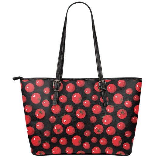 Red Tomato Pattern Print Leather Tote Bag