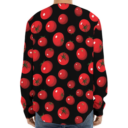 Red Tomato Pattern Print Long Sleeve Baseball Jersey