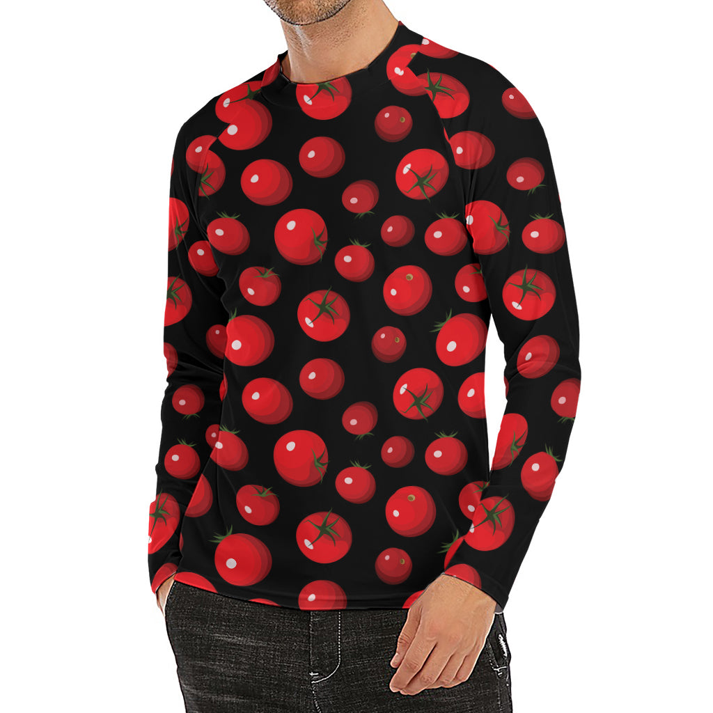 Red Tomato Pattern Print Men's Long Sleeve Rash Guard