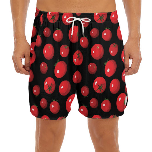 Red Tomato Pattern Print Men's Split Running Shorts