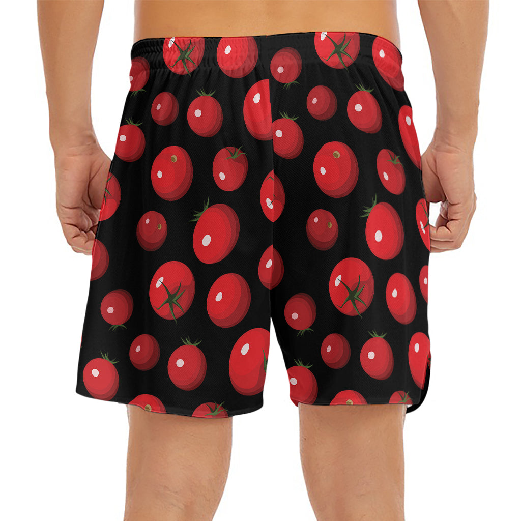 Red Tomato Pattern Print Men's Split Running Shorts