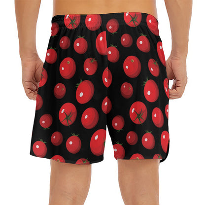 Red Tomato Pattern Print Men's Split Running Shorts