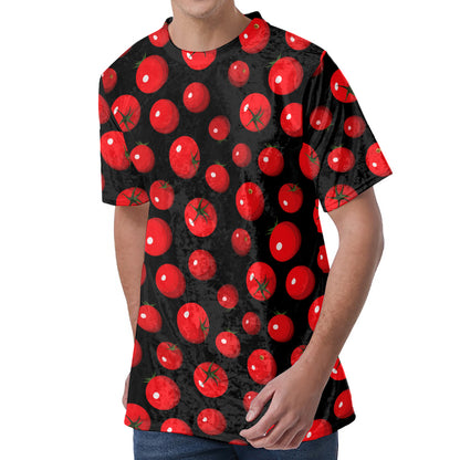 Red Tomato Pattern Print Men's Velvet T-Shirt