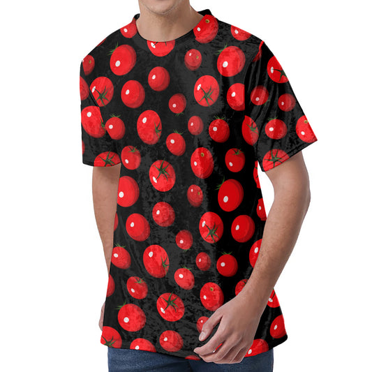 Red Tomato Pattern Print Men's Velvet T-Shirt
