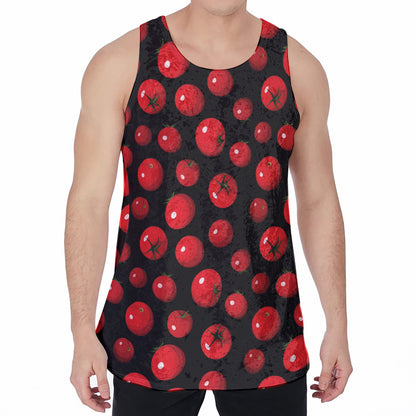 Red Tomato Pattern Print Men's Velvet Tank Top