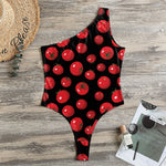 Red Tomato Pattern Print One Shoulder Bodysuit