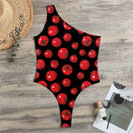 Red Tomato Pattern Print One Shoulder Bodysuit