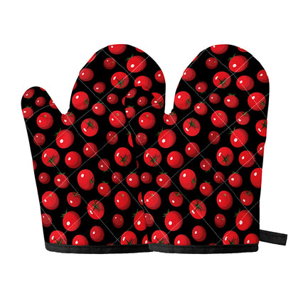 Red Tomato Pattern Print Oven Mitts