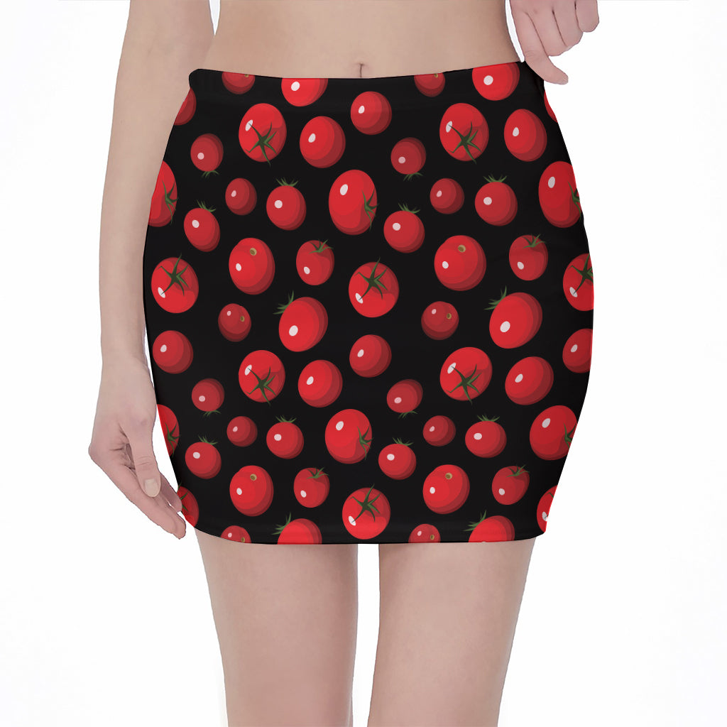Red Tomato Pattern Print Pencil Mini Skirt