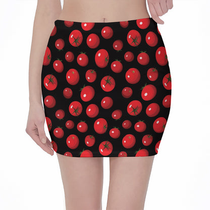 Red Tomato Pattern Print Pencil Mini Skirt