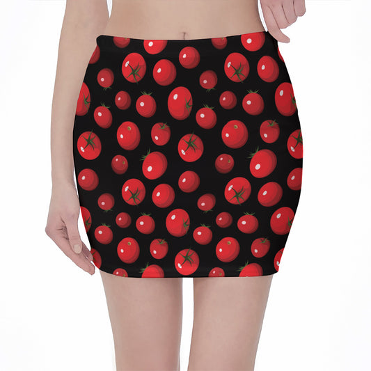 Red Tomato Pattern Print Pencil Mini Skirt