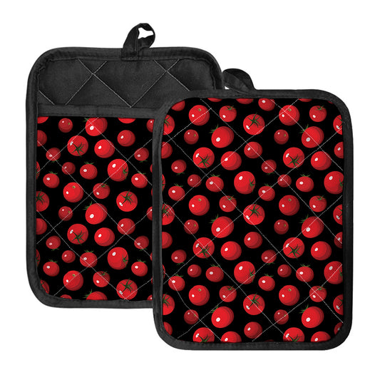 Red Tomato Pattern Print Pot Holders With Pocket