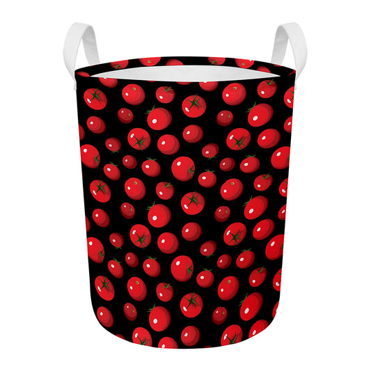 Red Tomato Pattern Print Round Laundry Basket