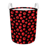Red Tomato Pattern Print Round Laundry Basket