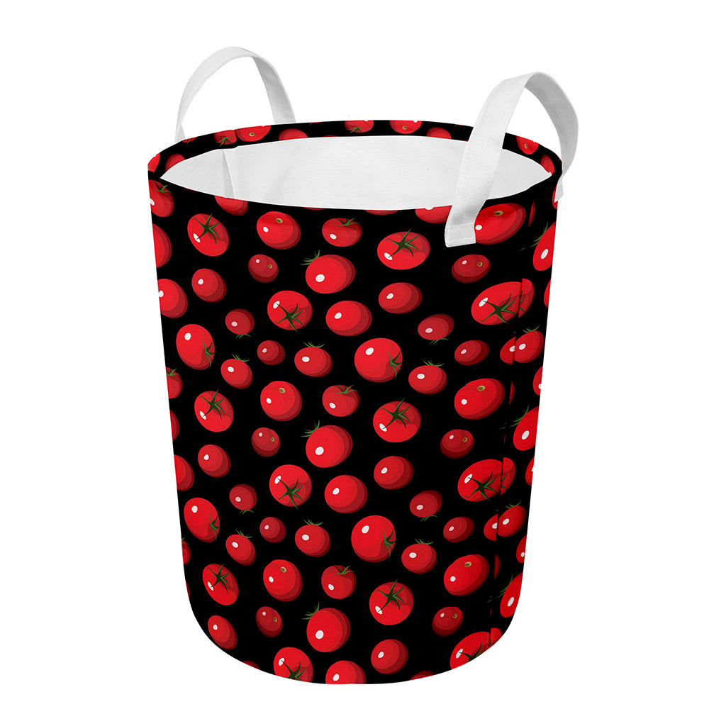 Red Tomato Pattern Print Round Laundry Basket