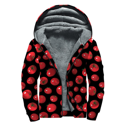 Red Tomato Pattern Print Sherpa Lined Zip Up Hoodie