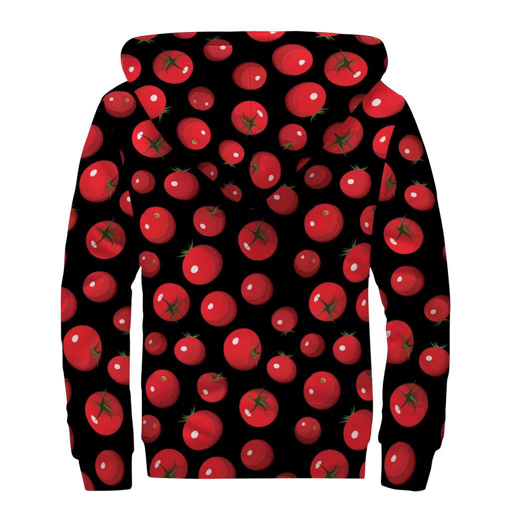 Red Tomato Pattern Print Sherpa Lined Zip Up Hoodie