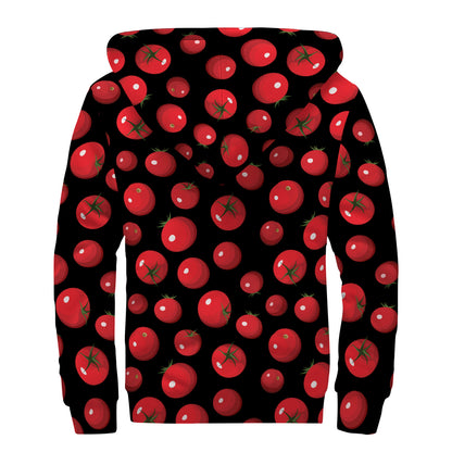 Red Tomato Pattern Print Sherpa Lined Zip Up Hoodie