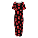 Red Tomato Pattern Print Short Sleeve Long Nightdress
