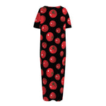 Red Tomato Pattern Print Short Sleeve Long Nightdress
