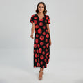 Red Tomato Pattern Print Short Sleeve Maxi Dress