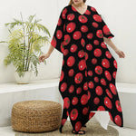 Red Tomato Pattern Print Silk V-Neck Kaftan Dress