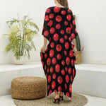 Red Tomato Pattern Print Silk V-Neck Kaftan Dress