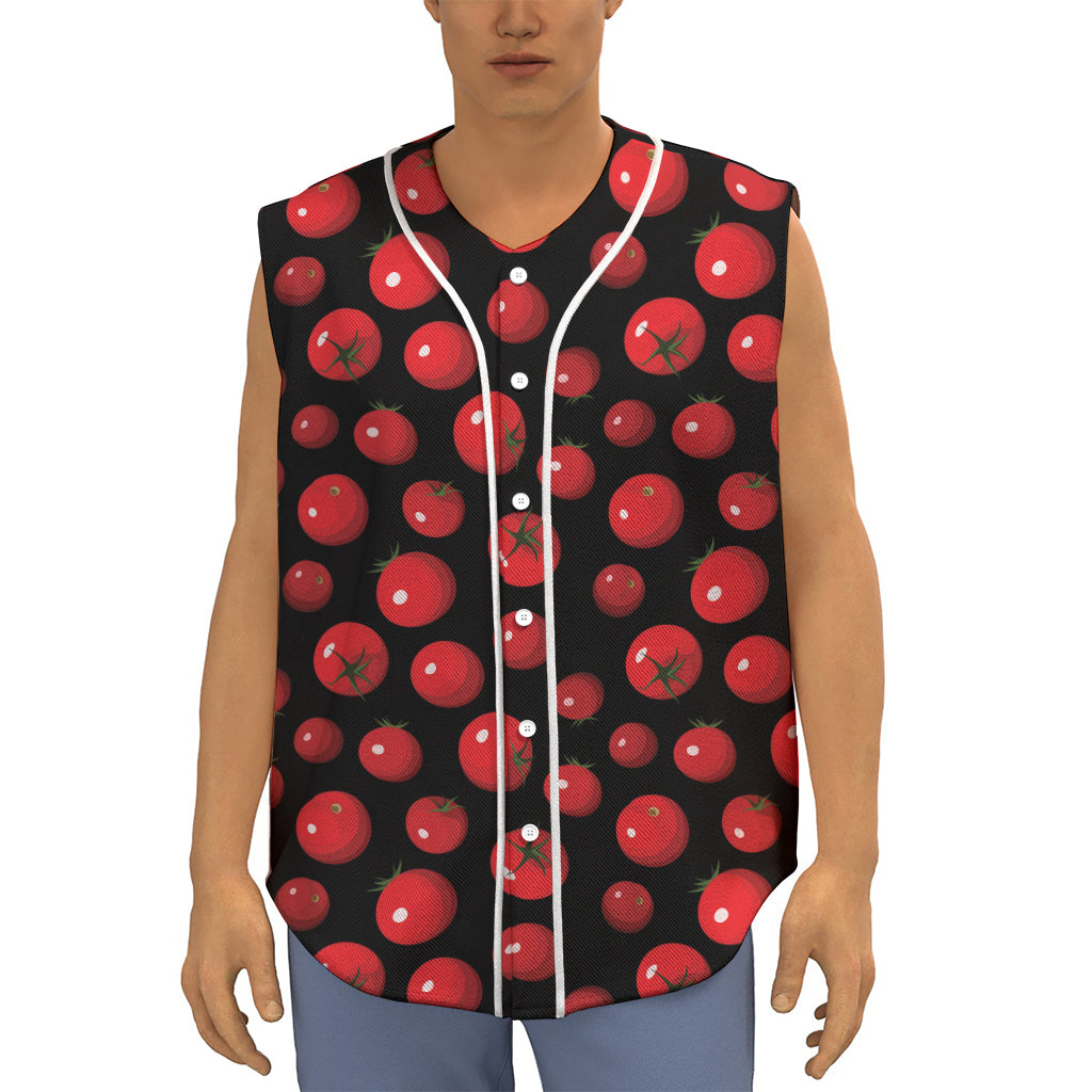 Red Tomato Pattern Print Sleeveless Baseball Jersey