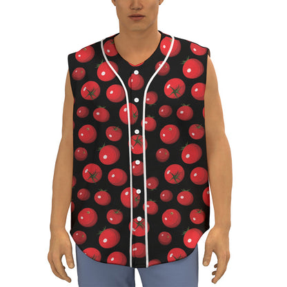Red Tomato Pattern Print Sleeveless Baseball Jersey