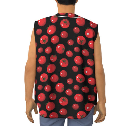 Red Tomato Pattern Print Sleeveless Baseball Jersey