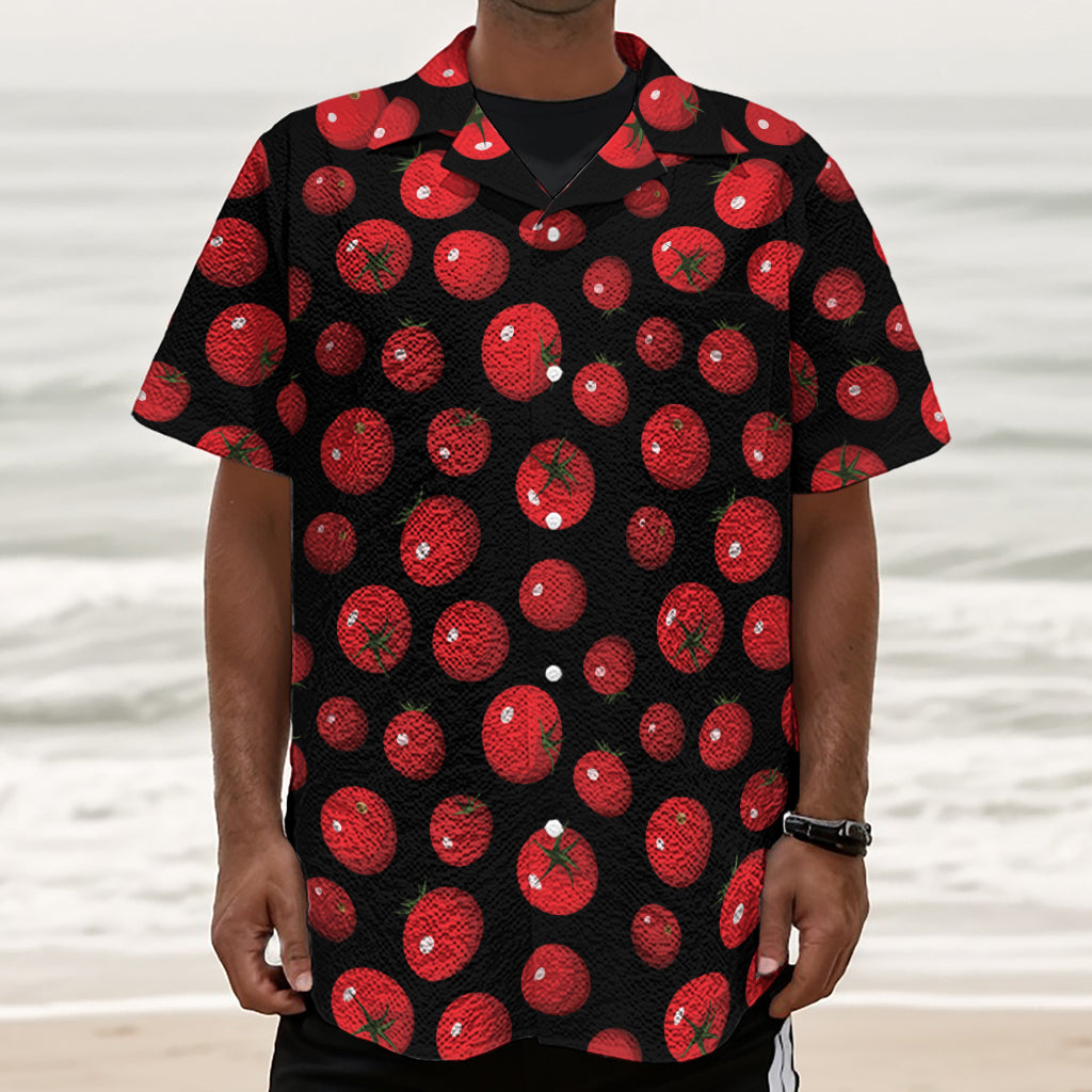 Red Tomato Pattern Print Textured Short Sleeve Shirt