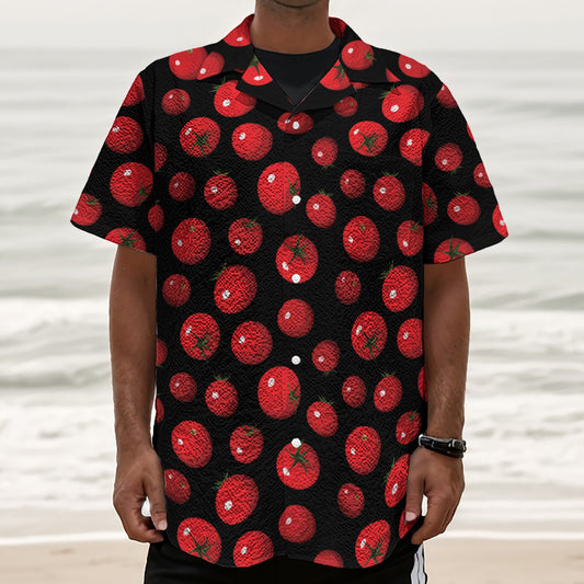 Red Tomato Pattern Print Textured Short Sleeve Shirt