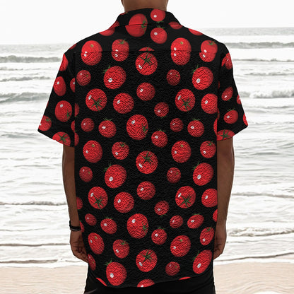 Red Tomato Pattern Print Textured Short Sleeve Shirt
