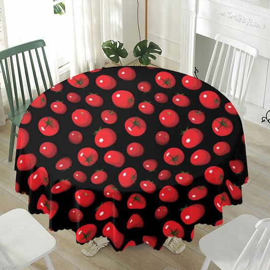 Red Tomato Pattern Print Waterproof Round Tablecloth