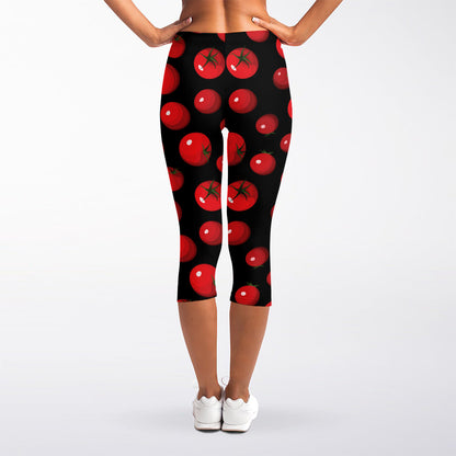 Red Tomato Pattern Print Women's Capri Leggings