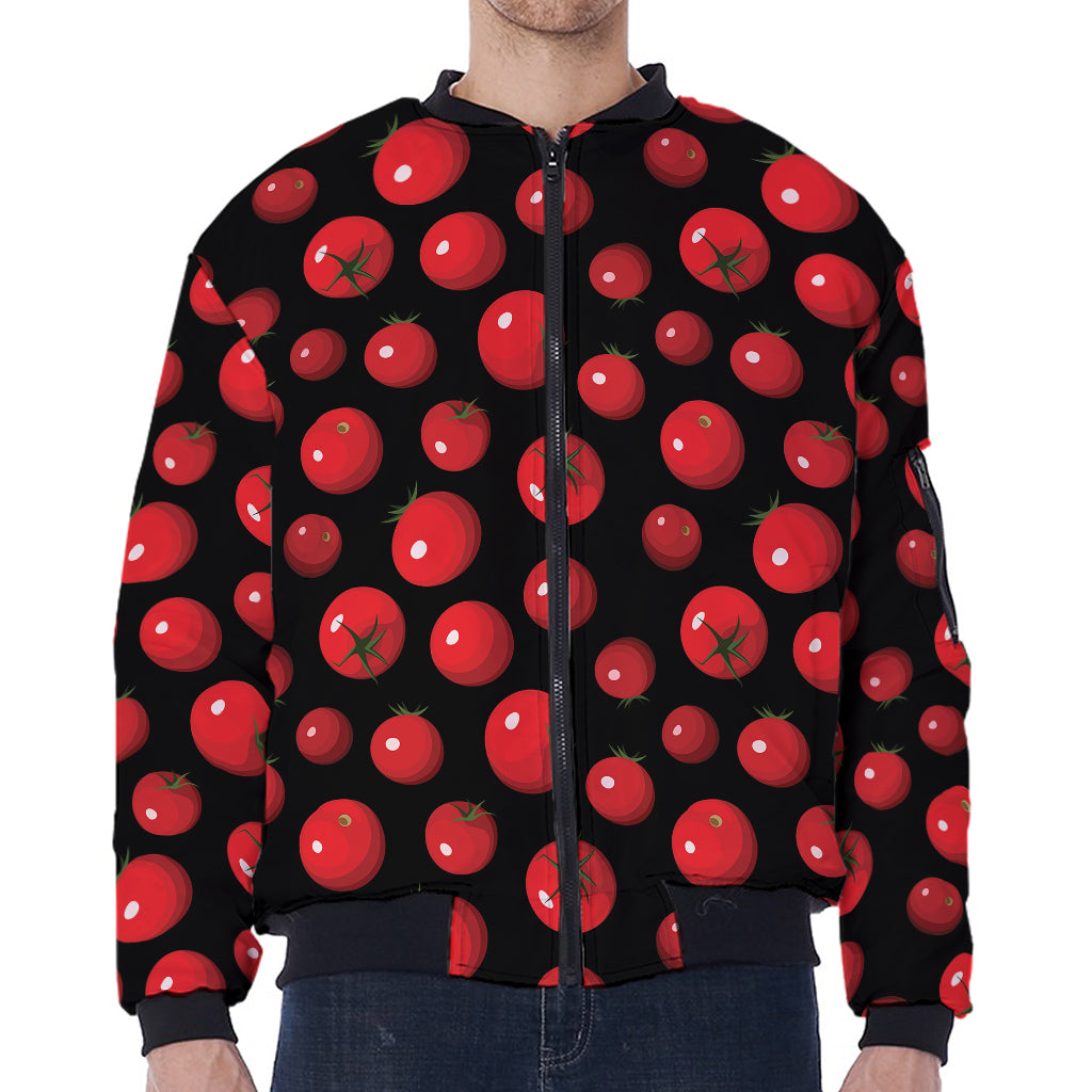 Red Tomato Pattern Print Zip Sleeve Bomber Jacket