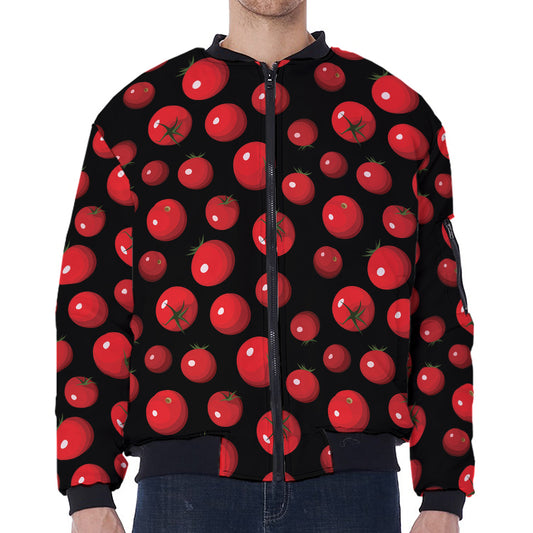 Red Tomato Pattern Print Zip Sleeve Bomber Jacket