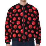 Red Tomato Pattern Print Zip Sleeve Bomber Jacket