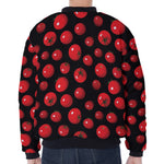 Red Tomato Pattern Print Zip Sleeve Bomber Jacket
