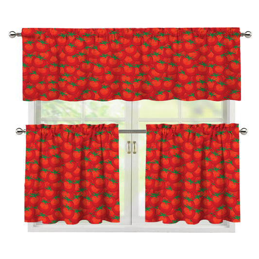 Red Tomatoes Pattern Print 3 Piece Kitchen Curtains