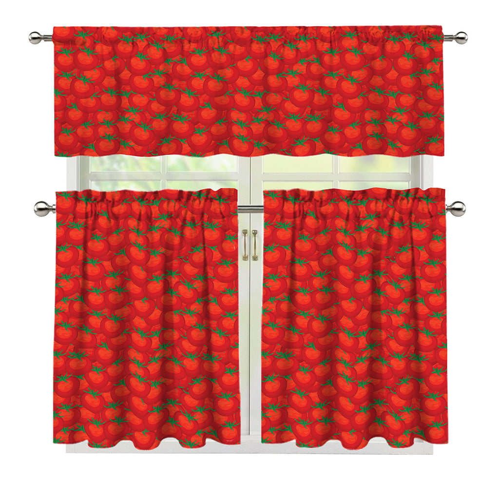 Red Tomatoes Pattern Print 3 Piece Kitchen Curtains