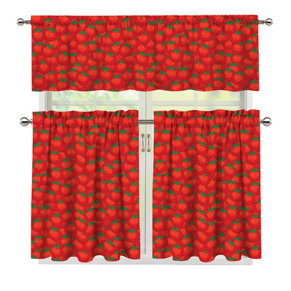 Red Tomatoes Pattern Print 3 Piece Kitchen Curtains