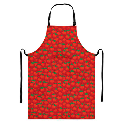 Red Tomatoes Pattern Print Bib Apron With Pocket